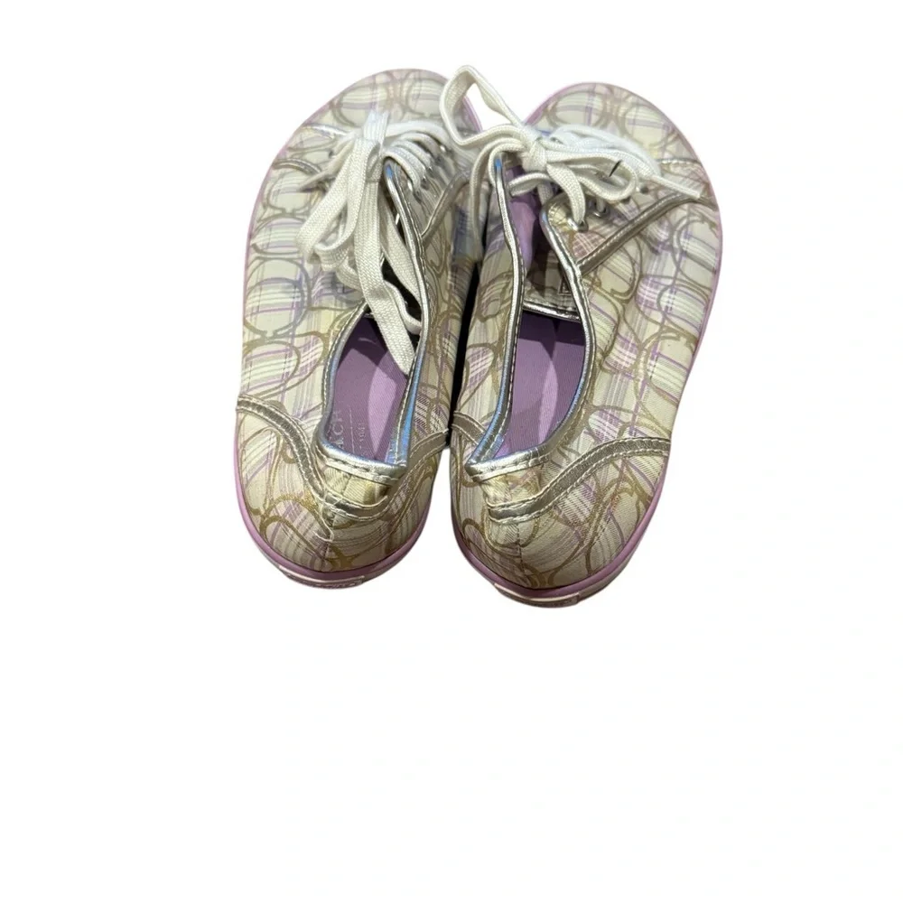 Coach Casual Plaid Canvas Lace-Up Sneakers in Cream and Lavender